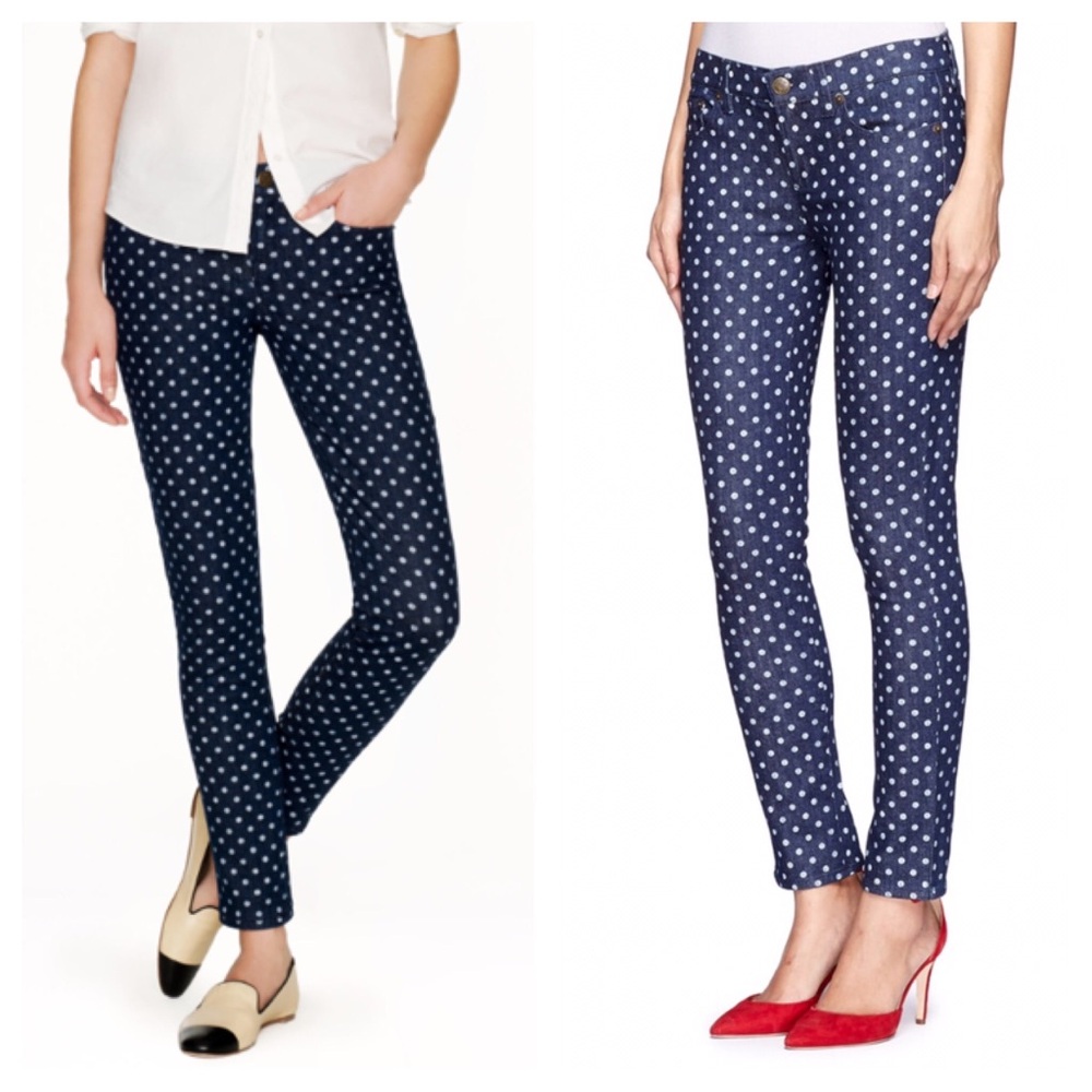 J Crew toothpick polka dot print skinny ankle jean